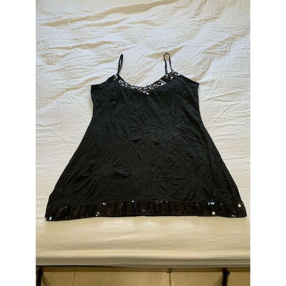 Black Arden B. Crinkle Sequins Top V-Neck Party Cocktail Evening M/L - Picture 9 of 16